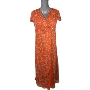 Sundance Dress Womens 10 Silk Orange Boho Floral Wrap Midi Lined Fairy Cottage